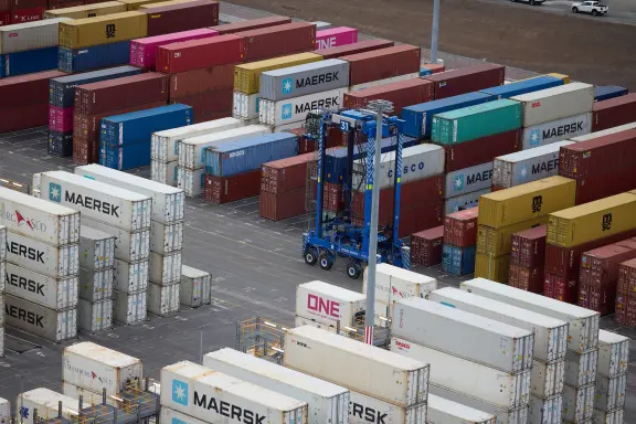 Freight containers stacked at the port