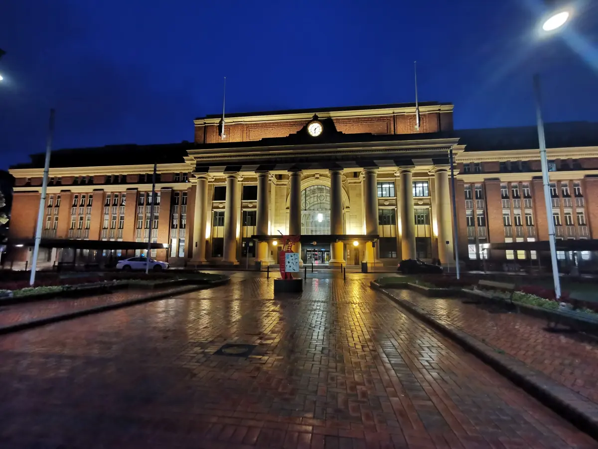 Wellington Railway Station exterior at night