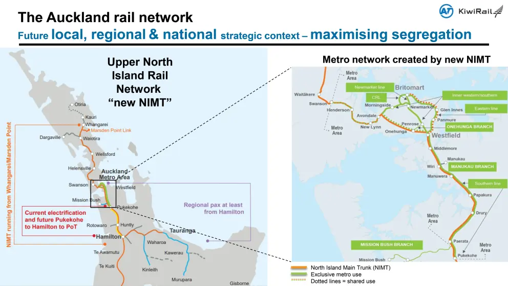 Auckland network map, split by line and region