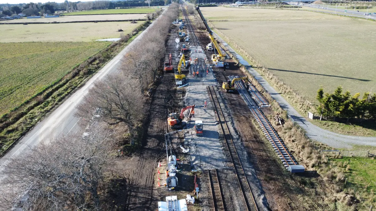 Teams working on railway tracks in Christchurch, rural