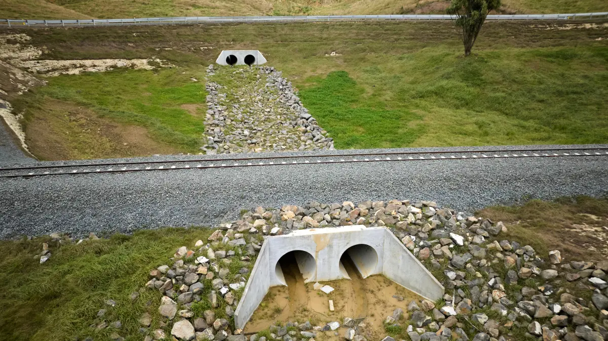 Rail line with newly installed culvert