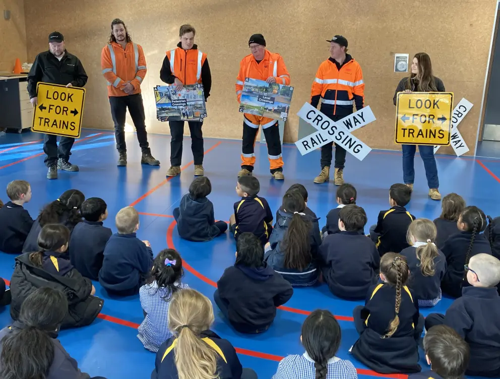 KiwiRail staff presenting at school