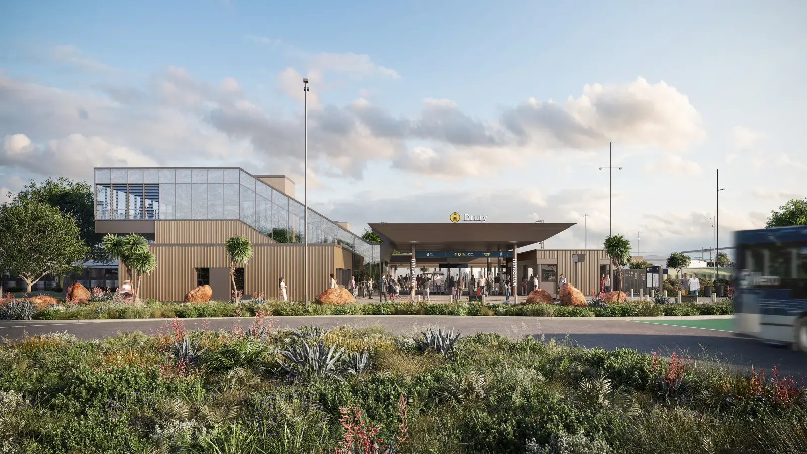 Artist render of Drury Railway Station in Auckland